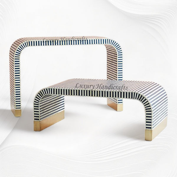 Waterfall Bone Inlay Console Table Blue