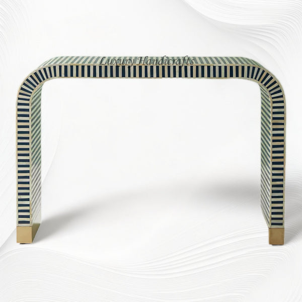 Waterfall Bone Inlay Console Table Blue