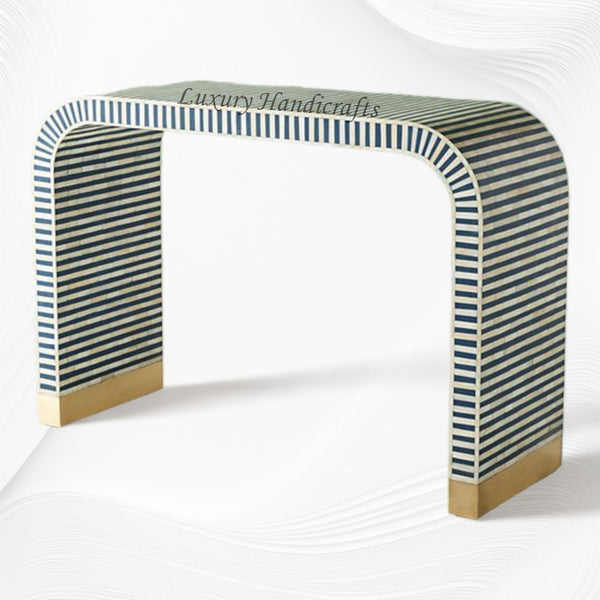 Waterfall Bone Inlay Console Table Blue