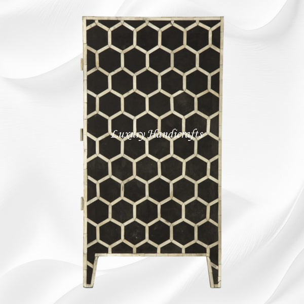 Bone Inlay Chest of 3 Drawer Honeycomb Black