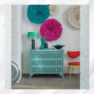Bone Inlay Chest of 3 Drawers Star Design Green