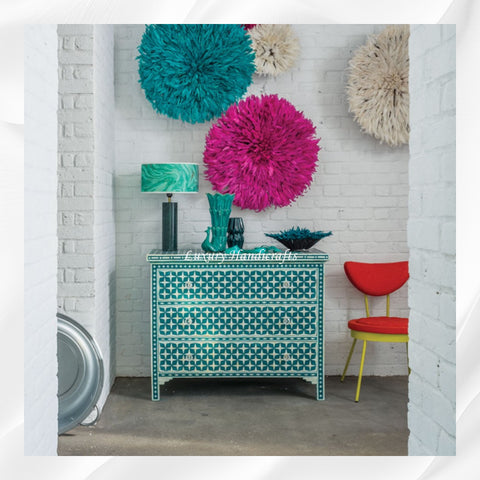 Bone Inlay Chest of 3 Drawers Star Design Green