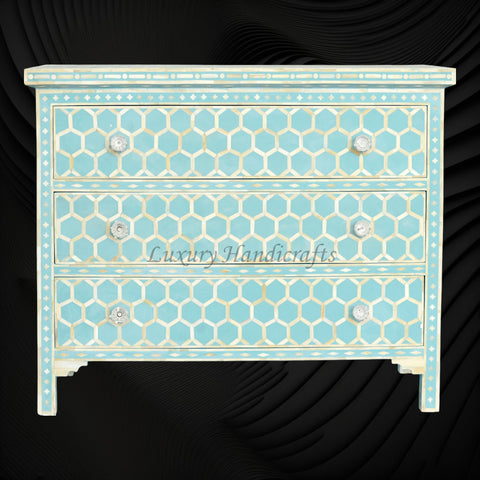 Bone Inlay Three Drawer Dresser Honeycomb Turquoise