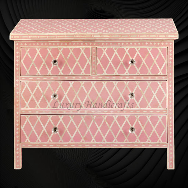 Bone Inlay Chest of Four Drawer Diamond Pink