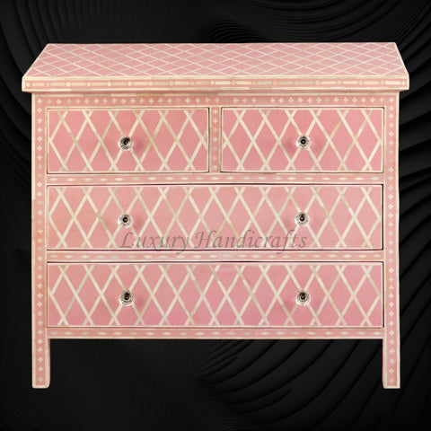 Bone Inlay Chest of Four Drawer Diamond Pink