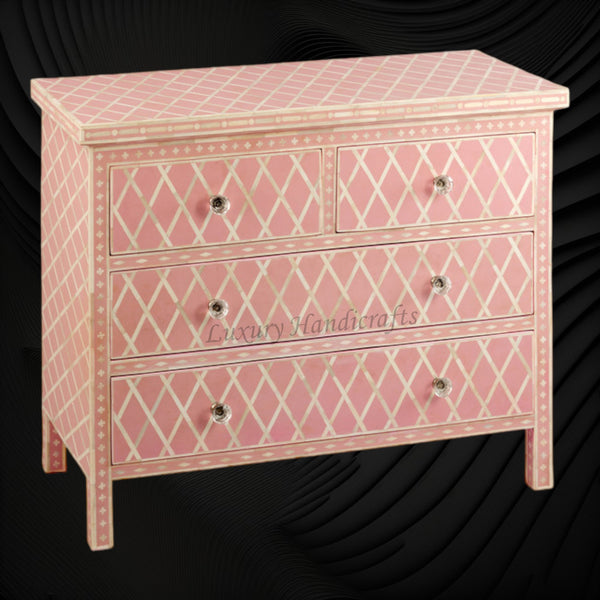 Bone Inlay Chest of Four Drawer Diamond Pink
