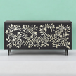 Bone Flower Media Console Black Finish | Bone Inlay Entertainment Unit