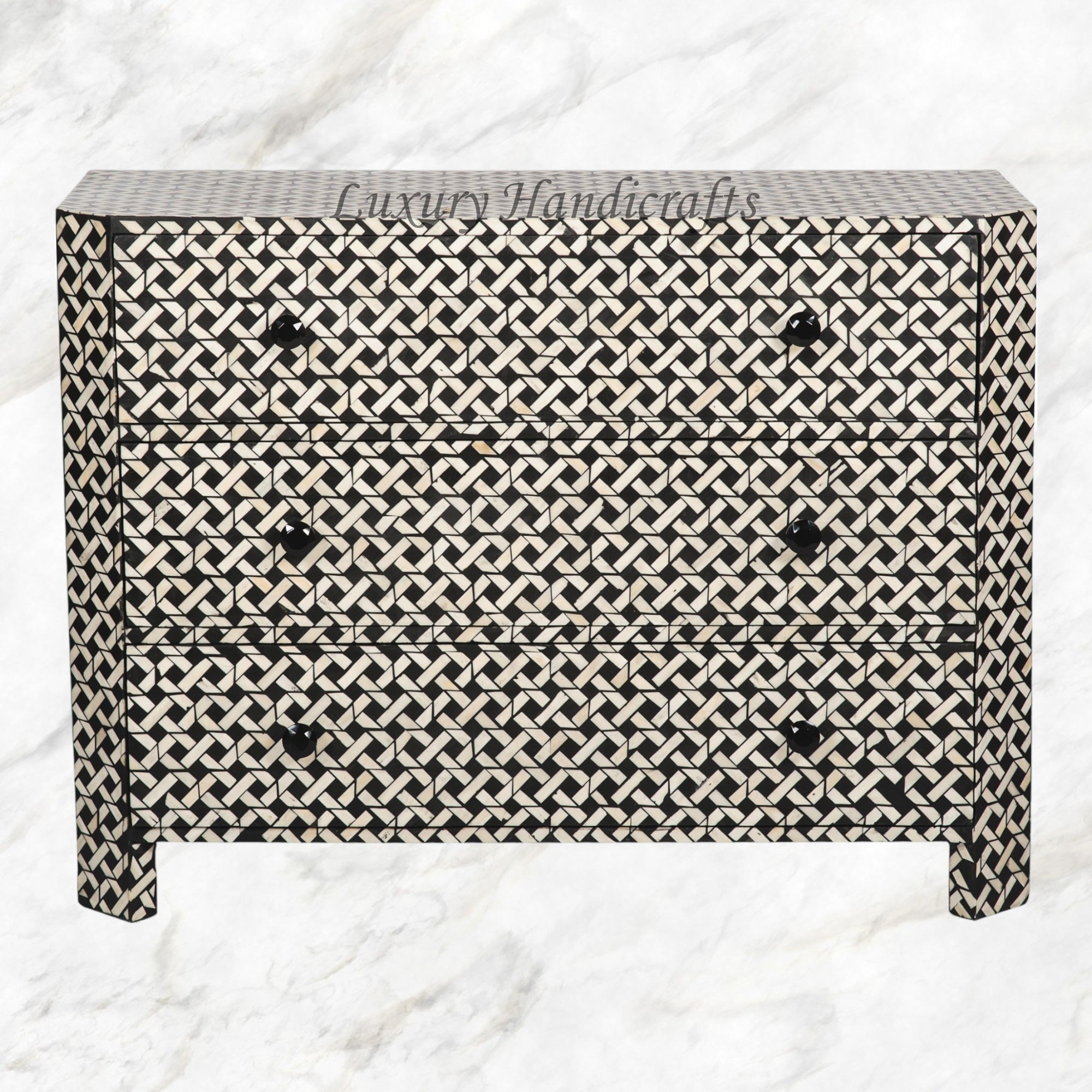Black Bone Inlaid 3 Drawer Chest Manhattan