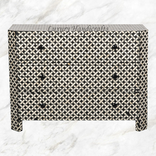 Black Bone Inlaid 3 Drawer Chest Manhattan