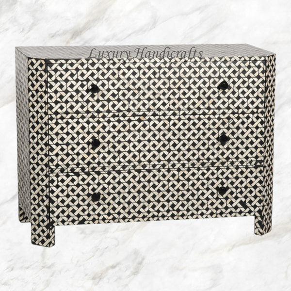 Black Bone Inlaid 3 Drawer Chest Manhattan