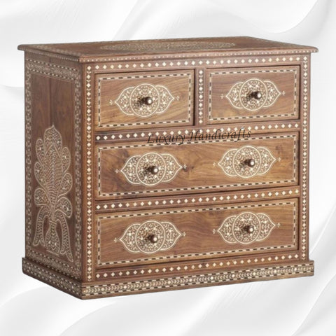 Teakwood Bone Inlaid Chest of 4 Drawers