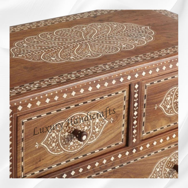 Teakwood Bone Inlaid Chest of 4 Drawers