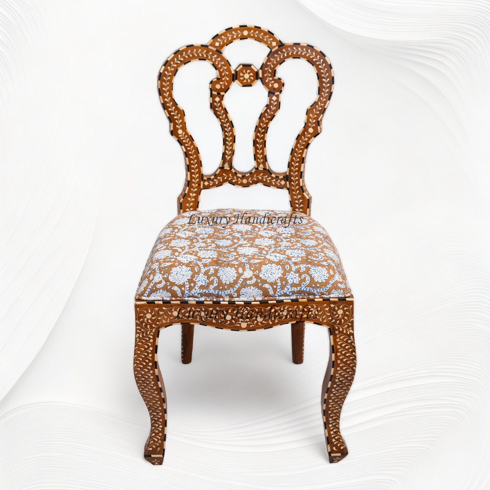 Bone Inlaid Teakwood Flower Chair Brown
