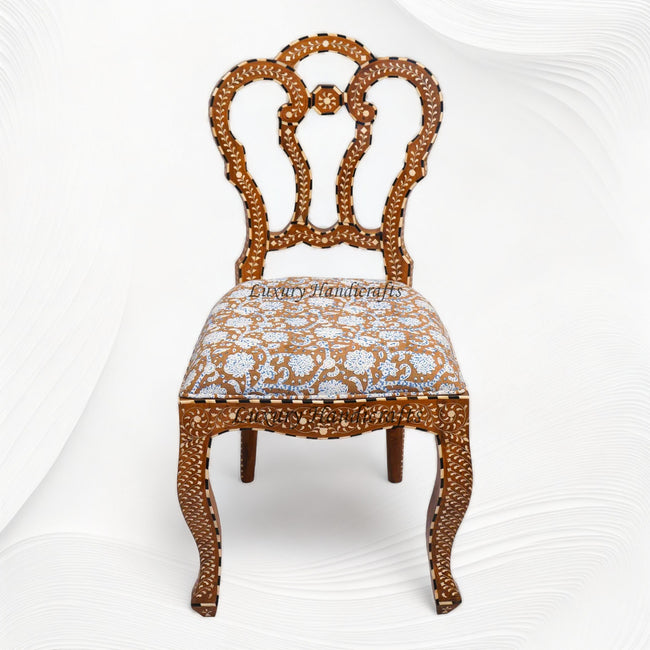 Bone Inlaid Teakwood Flower Chair Brown 1