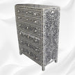 Bone Inlay 6 Drawer Chest Floral Design Black 3