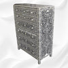 Bone Inlay 6 Drawer Chest Floral Design Black 3