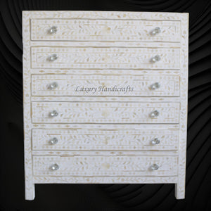 Bone Inlay 6 Drawer Chest Floral Design White