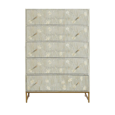 Bone Inlay Ada Kommode mit 3 Schubladen, Grau