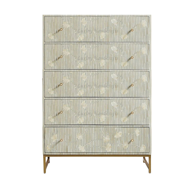 Commode à 3 tiroirs Ada avec incrustation d'os, gris