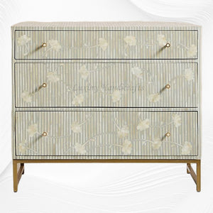 Bone Inlay Ada 3 Drawer Dresser Grey