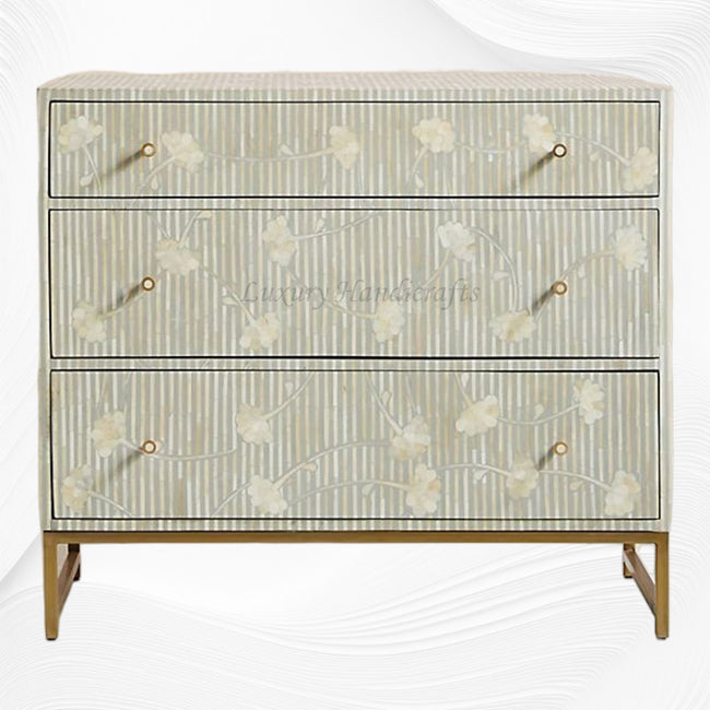 Bone Inlay Ada 3 Drawer Dresser Grey 1