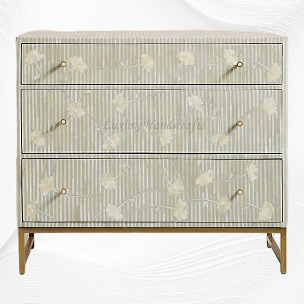 Bone Inlay Ada 3 Drawer Dresser Grey