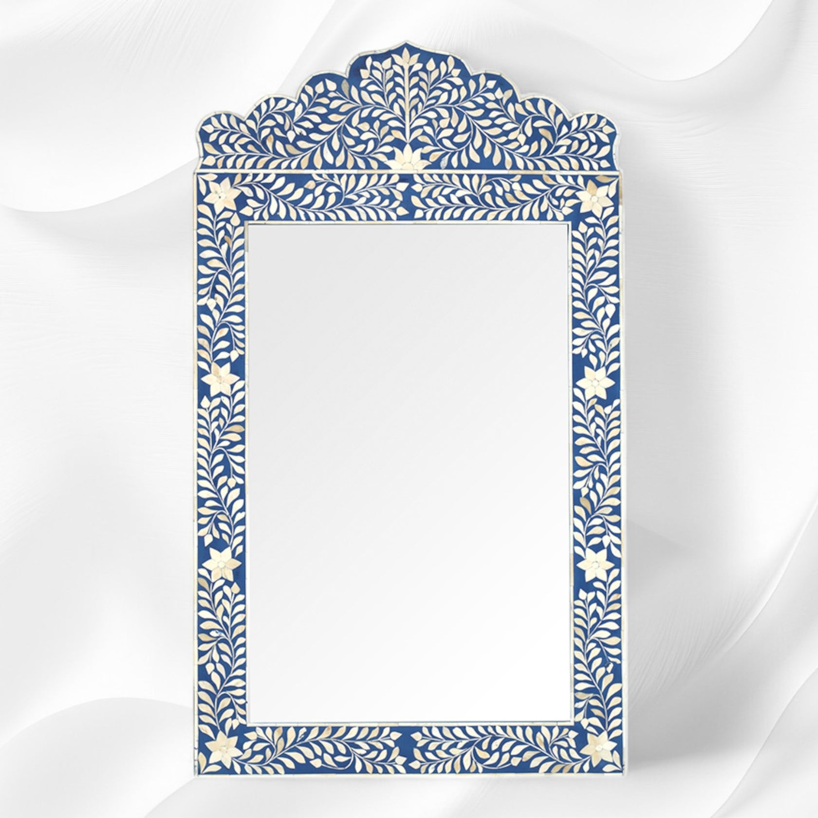 Indian Inlay Blue Bone Inlay Crested Mirror Blue – Luxury Handicraft