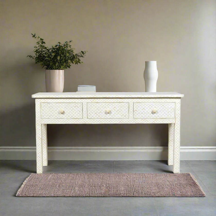 White Bone Inlay Fishscale Console 3 Drawer – Luxury Handicraft