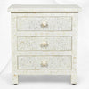 Bone Inlay Floral 3 Drawer Bedside White 4