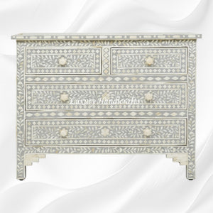Bone Inlay Floral Chest Of 4 Drawer Grey
