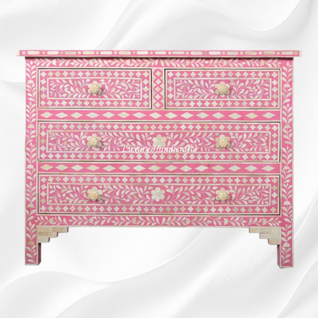 Bone Inlay Floral Chest Of 4 Drawer Pink 1