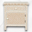 Bone Inlay Geometric Bedside 1 Drawer 1 Door Tan 3