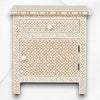 Bone Inlay Geometric Bedside 1 Drawer 1 Door Tan 3