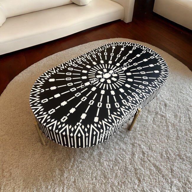 Bone Inlay Kalmin Coffee Table Black Oval