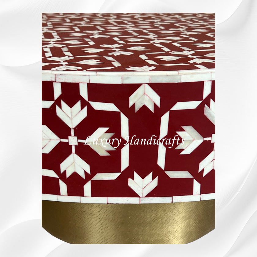 Bone Inlay Lotus Coffee Table Dark Red – Luxury Handicraft