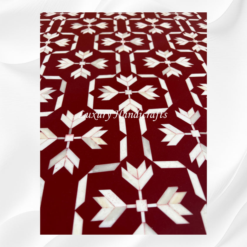 Bone Inlay Lotus Coffee Table Dark Red – Luxury Handicraft