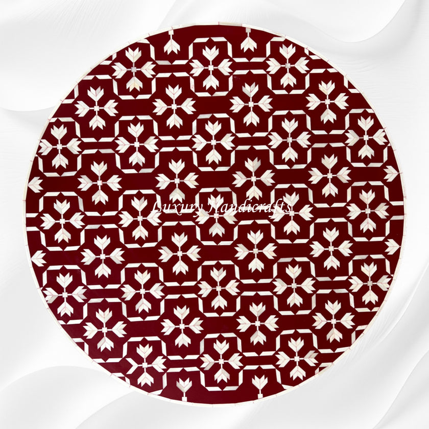 Bone Inlay Lotus Coffee Table Dark Red – Luxury Handicraft