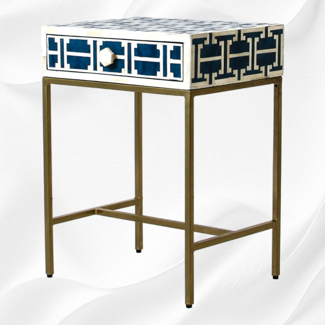 Tetris Bone Inlay 1 Drawer Nightstand Indigo 1