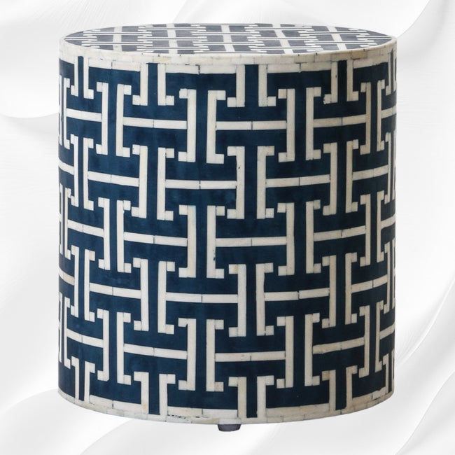 Tetris Bone Inlay Round Stool Indigo 1