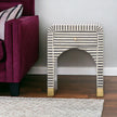 Sadie Bone Inlay Grey Stripe Bedside Table with 1 Drawer – Elegant Wooden Nightstand