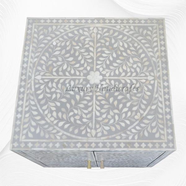 Bone Inlay Scroll Vine 2 Door Cabinet Grey