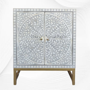 Bone Inlay Scroll Vine 2 Door Cabinet Grey