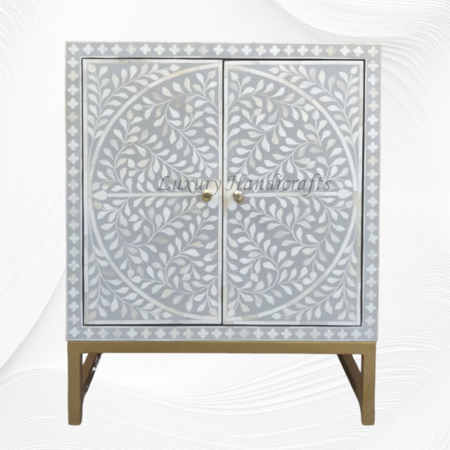 Bone Inlay Scroll Vine 2 Door Cabinet Grey 1