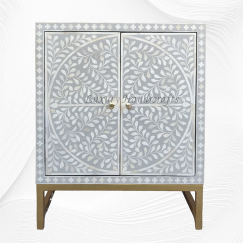 Bone Inlay Scroll Vine 2 Door Cabinet Grey