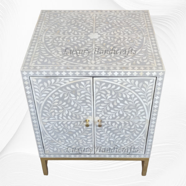 Bone Inlay Scroll Vine 2 Door Cabinet Grey