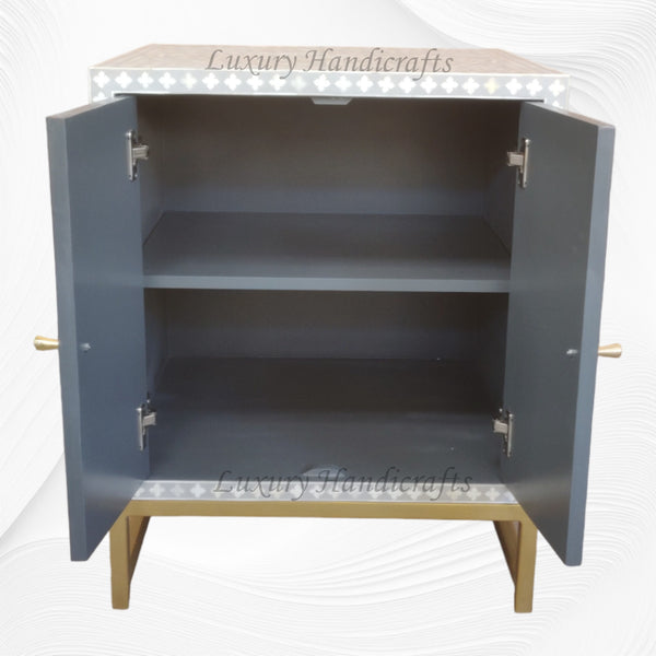 Bone Inlay Scroll Vine 2 Door Cabinet Grey
