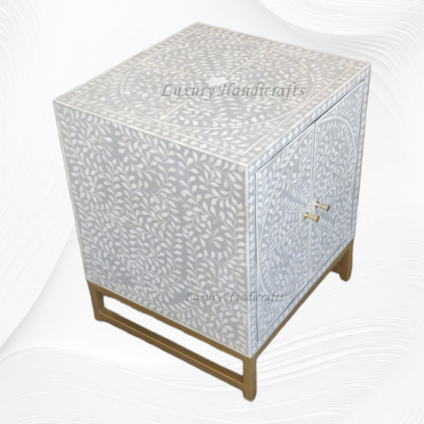 Bone Inlay Scroll Vine 2 Door Cabinet Grey