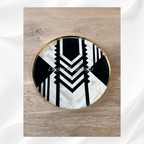 Brass and Bone Inlay Geometric Tray Black 1Brass and Bone Inlay Geometric Tray Black