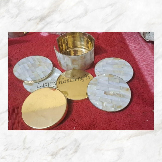 Brass and MOP Inlay Coasters Set of 6 1