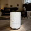 Chevron MOP Inlay Round Stool White Metal 1